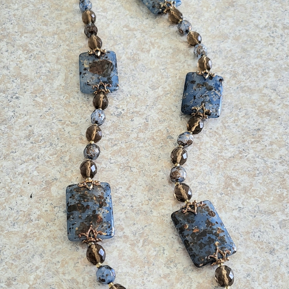 Elegant Blue and Brown Beaded Necklace - Picture 2 of 4